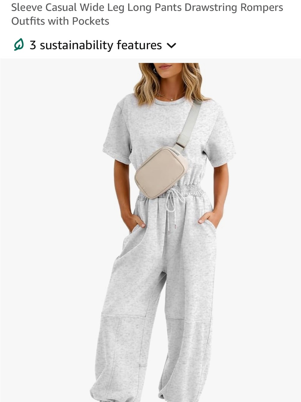 Amazon Women’s Light Gray Wide Leg Track Jumpsuit